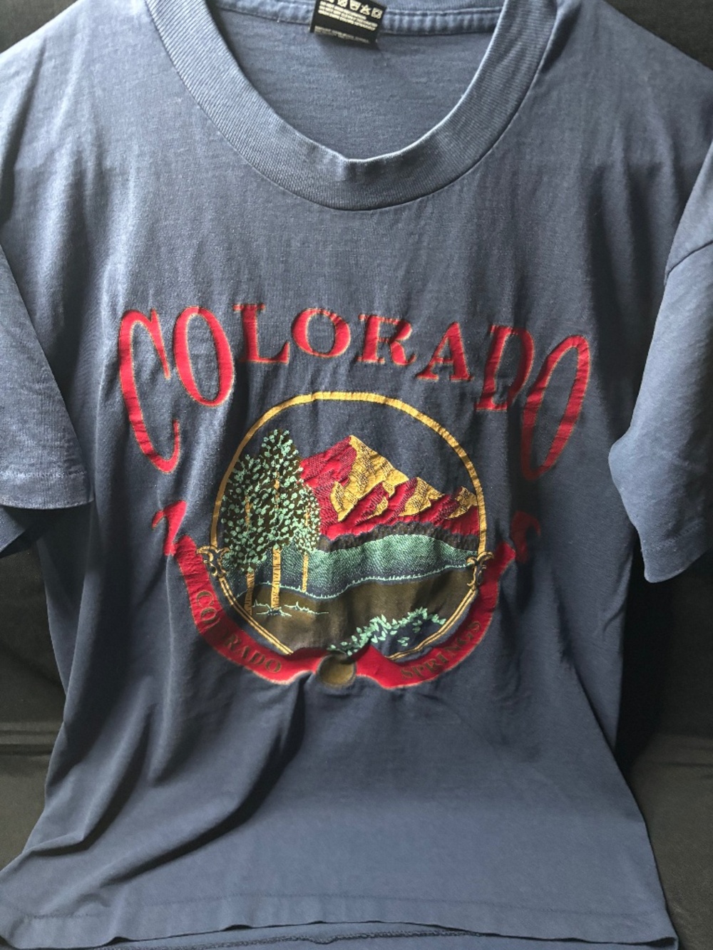 Vintage Colorado Springs Men’s Large T-Shirt Blue Mountain Graphic Made In USA.